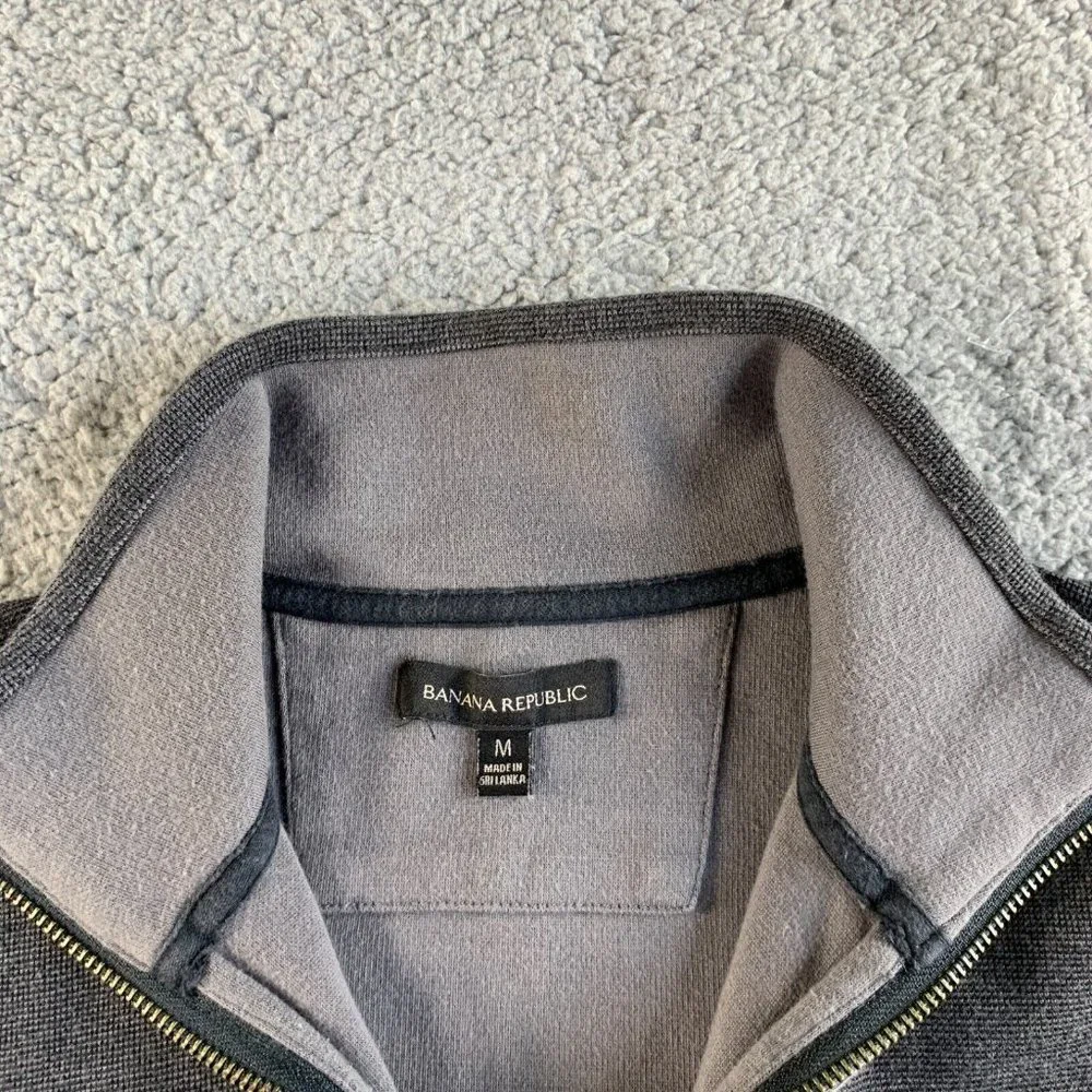 Banana Republic Sweater Mens Medium Gray Birdseye 1 Waffle Knit Pullover 1/4 Zip